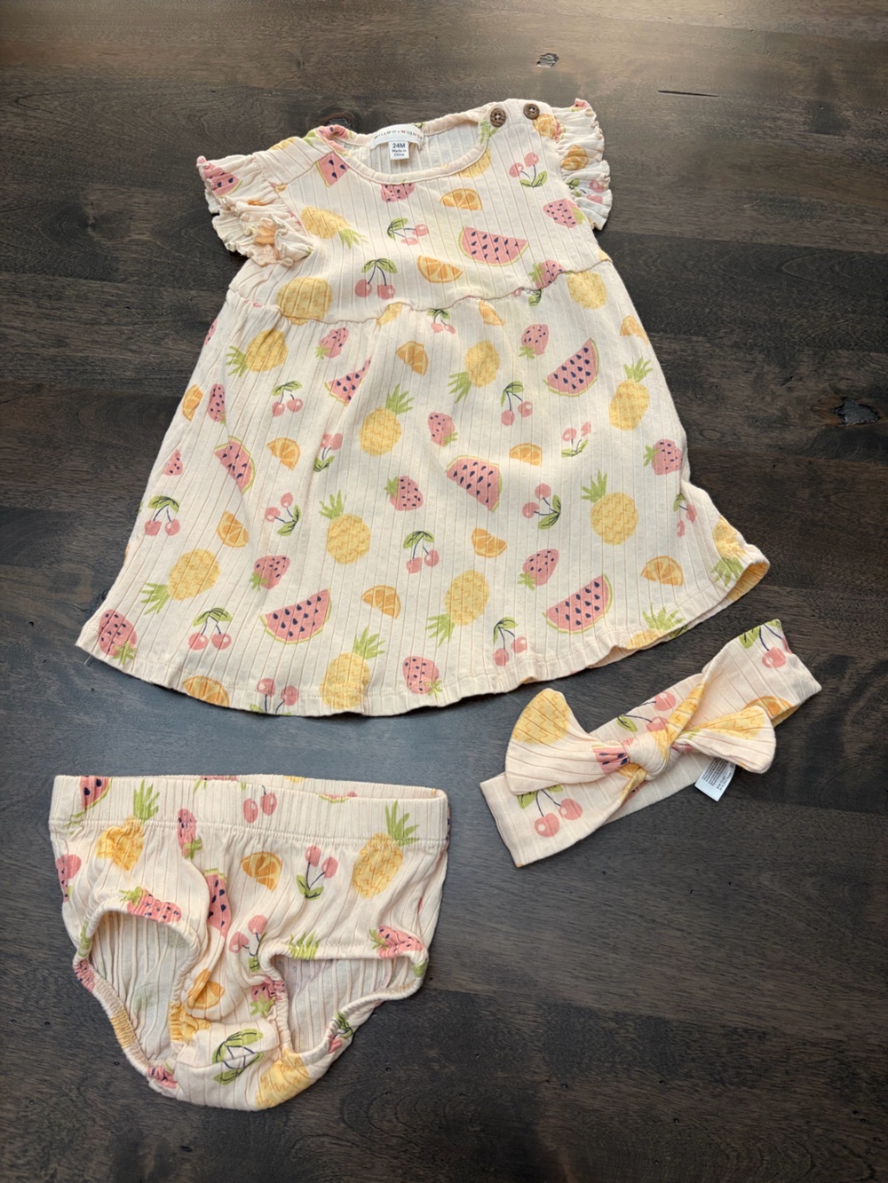 Baby Girl Fruit Print Dress Set - Pink Cream